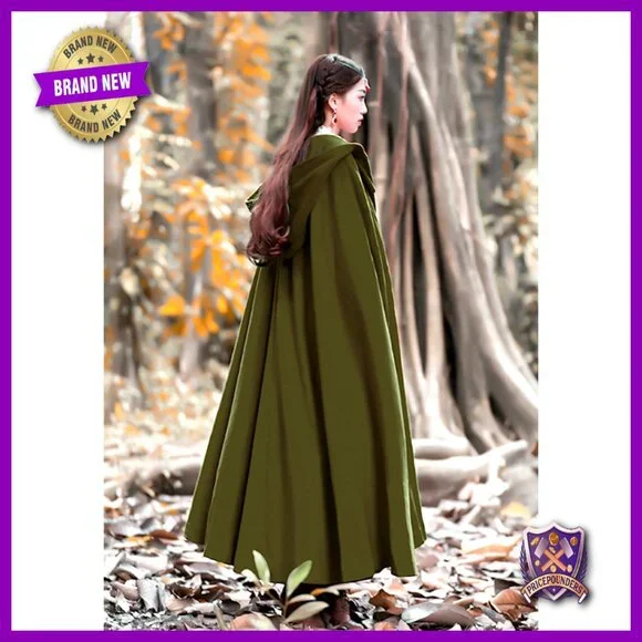 Wool Blend Hooded Cape Coat Maxi Cloak Elegant Warm Winter Outerwear Cosplay